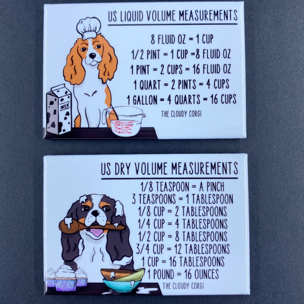 Cavalier King Charles Spaniel Dog Measuring Chart Magnets Kitchen Baking Guide